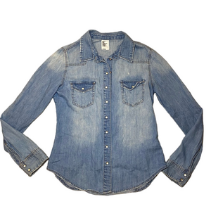 H&M Sky Blue Denim Long Sleeve Fitted Top